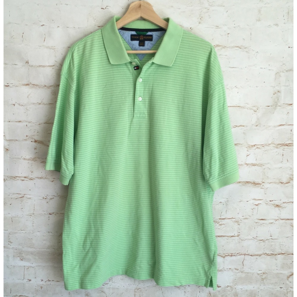 Tommy Hilfiger Golf Men's XL Green White Striped Short Sleeve Polo Shirt